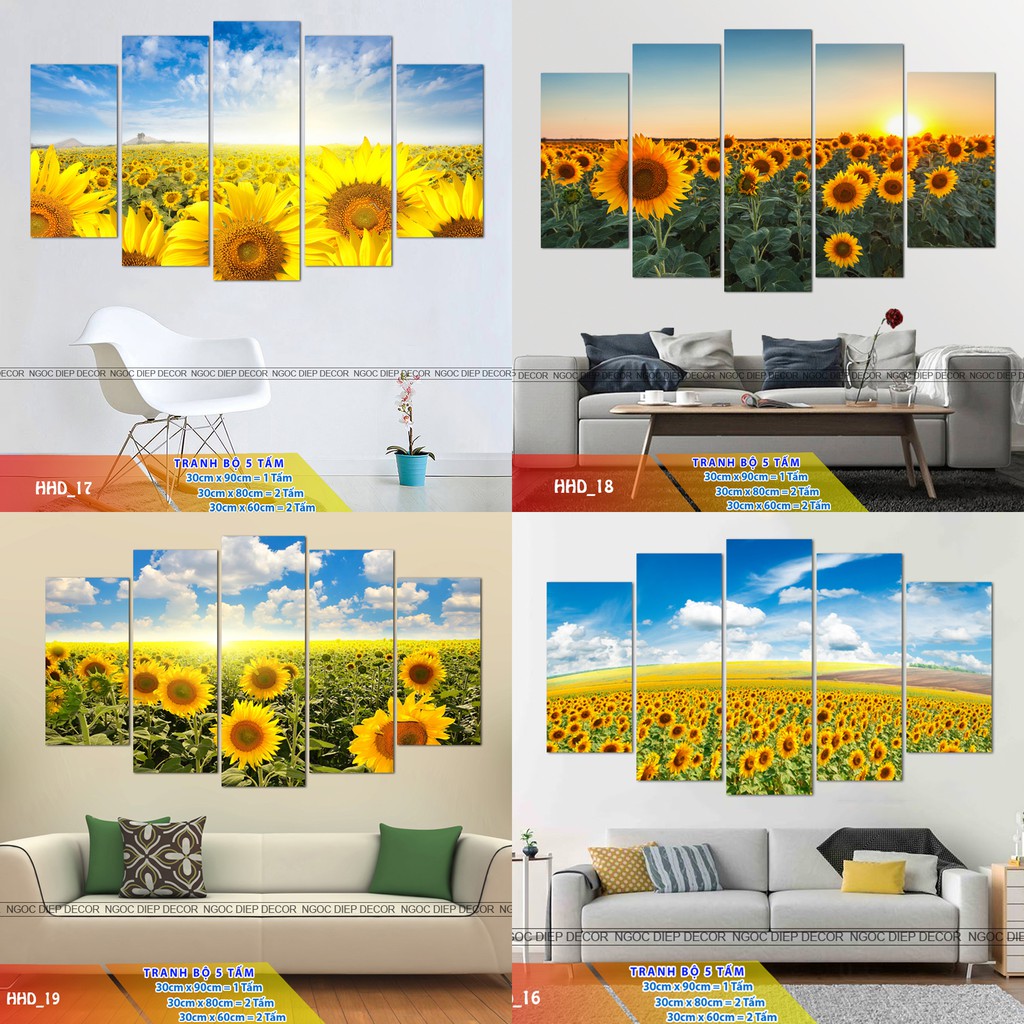 [SALE] bộ tấm 5 tranh treo tường, tranh phòng khách, tranh hoa lá tuyệt đẹp loại 1 giá rẻ 30x60|80|90 [HOT]
