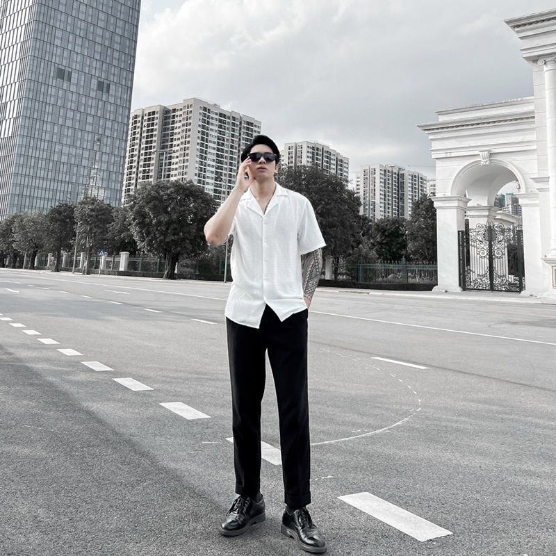 Áo sơ mi nam ngắn tay DEWE, vải đũi trơn thoáng mát, Màu Trắng - DEWE Cuban Basic Shirt