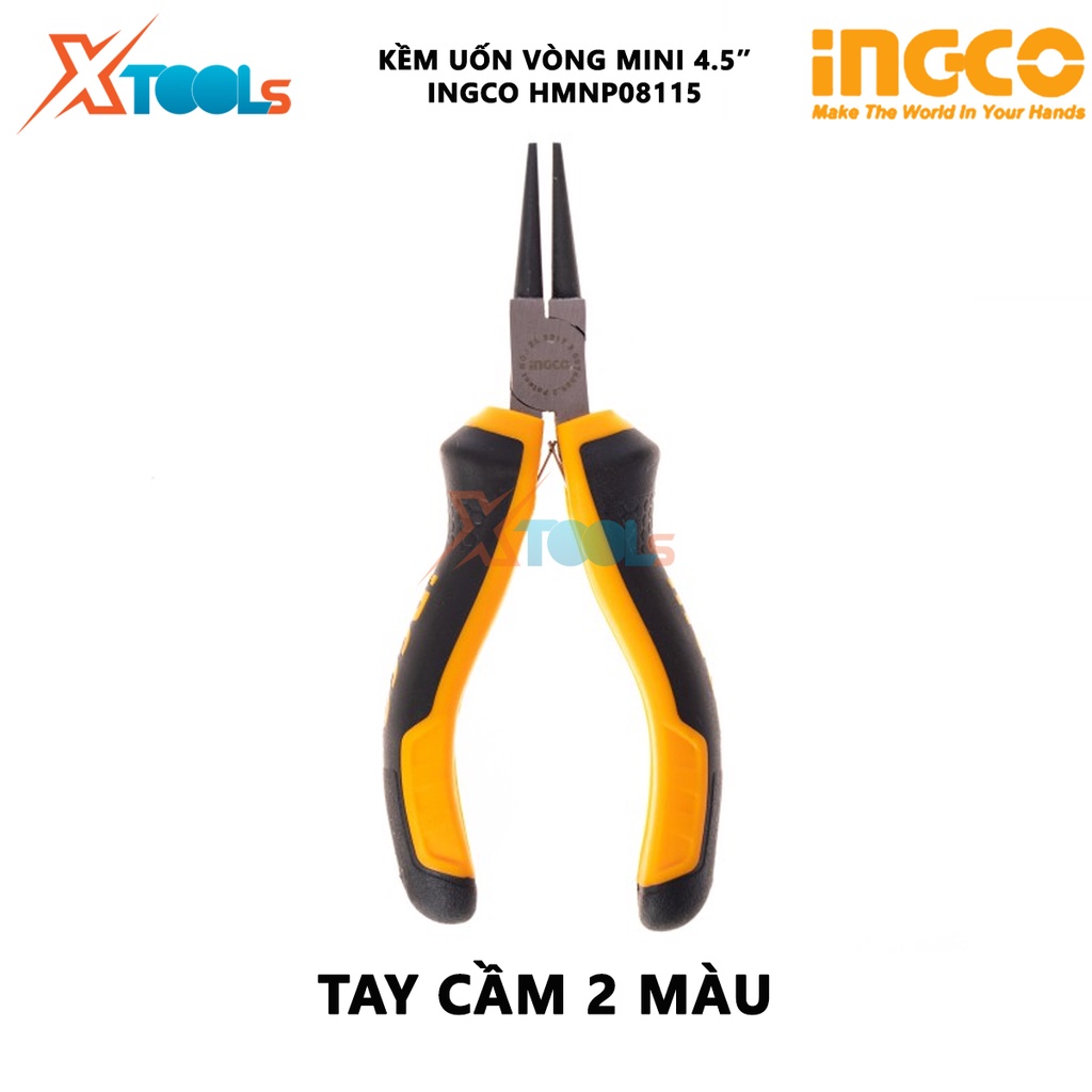 Kìm nhọn uốn vòng mini INGCO HMNP08115 |  kềm uốn vòng Kích thước 4.5&quot;/ 115mm Đầu kềm được đánh bóng và chống gỉ kẹp, gi