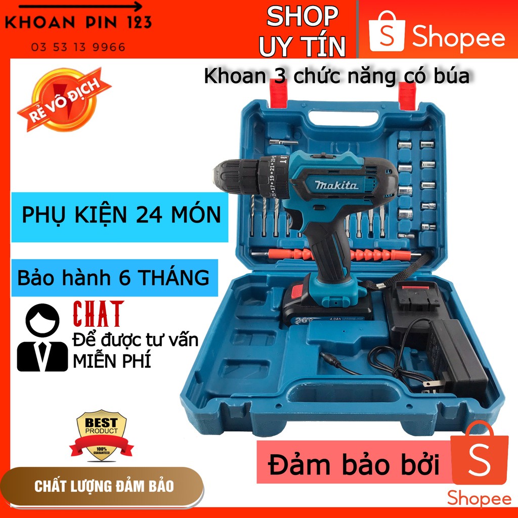 Khoan pin 26v MKT 3 chức năng có búa full đồ lõi đồng