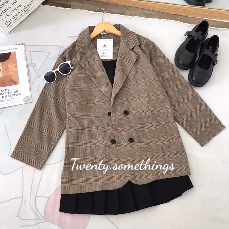 ÁO BLAZER KẺ NÂU GHI 1 LỚP ( ảnh thật/ video/ sẵn) | BigBuy360 - bigbuy360.vn