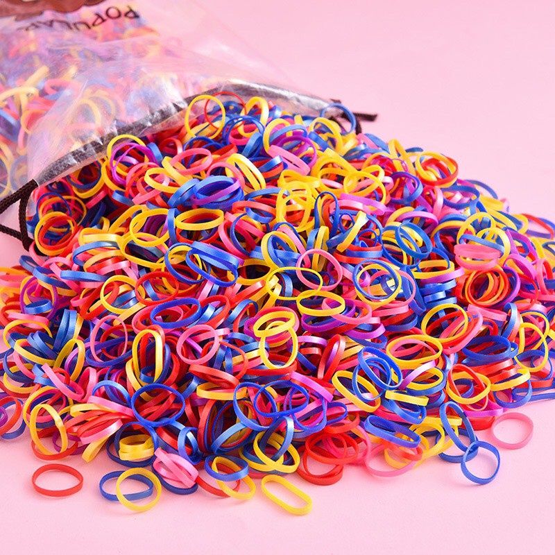 Túi chun buộc tóc 4000 cái kèm bịch đựng dây rút hình gấu đa sắc màu cho bé