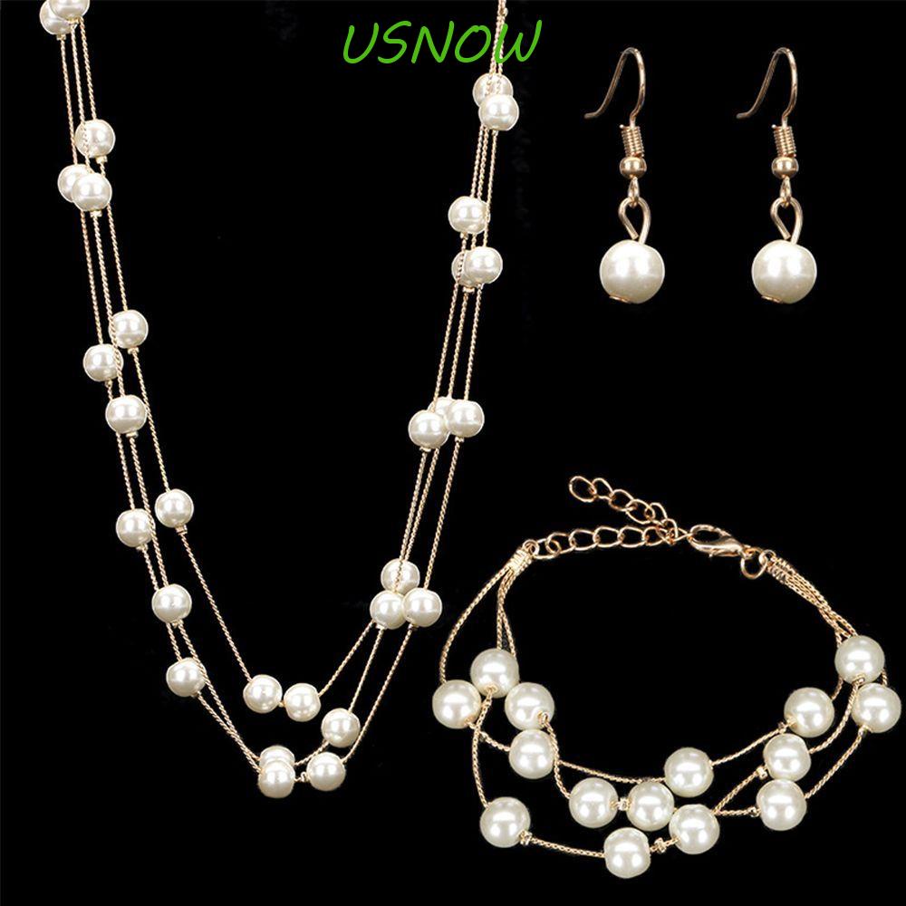 Bộ Vòng cổ + Bông Tai Nhiều Lớp Đính Hạt Ngọc Trai Thời Trang Cho Nữ