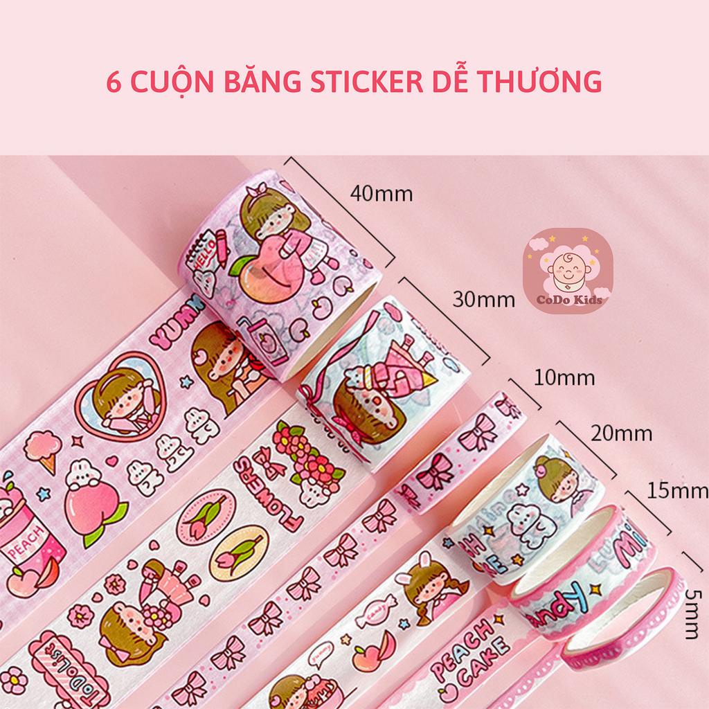 Bộ Quà Tặng Sticker Dán Trang Trí Sổ Tay Cô Gái Dễ Thương, Set Washi Tape Sticker Cute Làm Quà Tặng Sinh Nhật