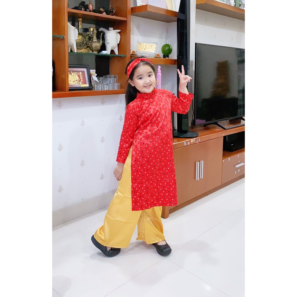 Set Áo Dài Cho Bé BYZU Vải Gấm Cao Cấp Mẫu Cô Ba Sài Gòn