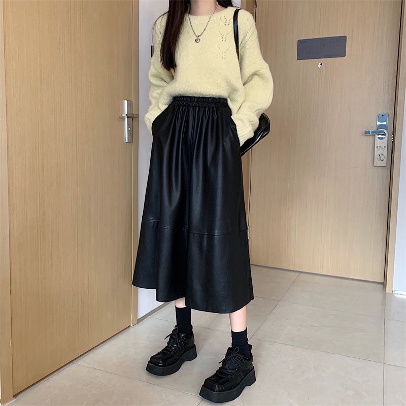 Chân Váy Chữ a Lưng Cao Bằng Da Thời Trang