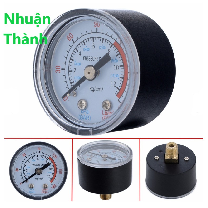 Đồng hồ đo áp suất khí nén 0-180psi 0-12bar 1 / 8 " chân ren 9mm