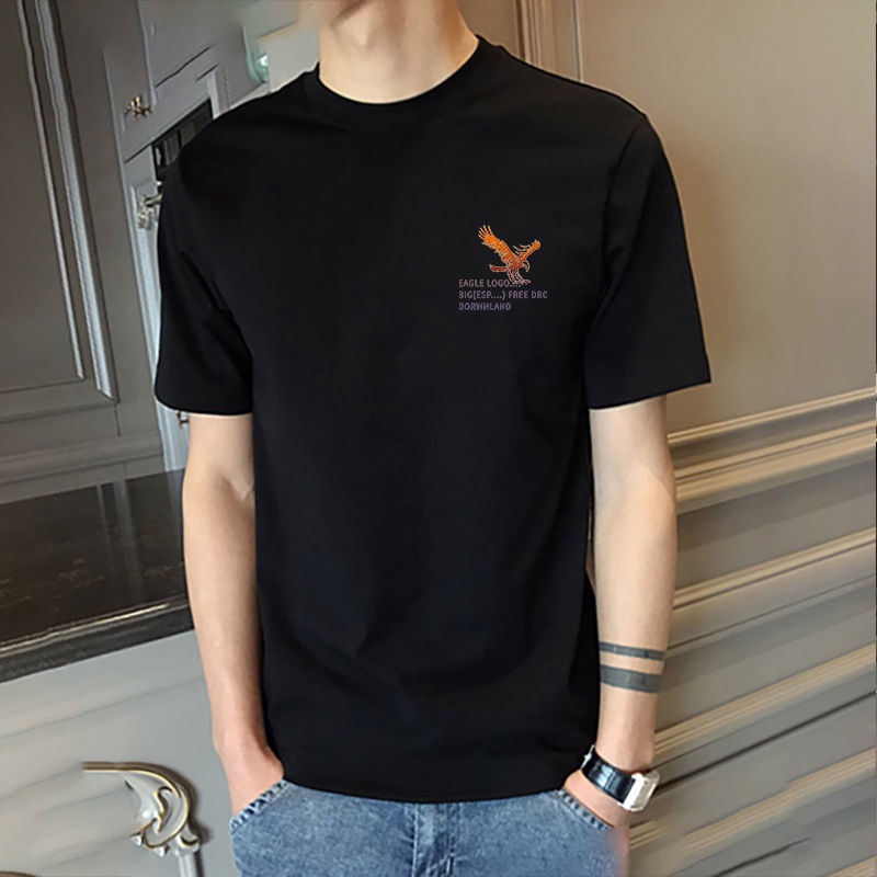 Áo thun tay ngắn cổ tròn in chữ màu trắng đen kiểu mùa hè cho nam