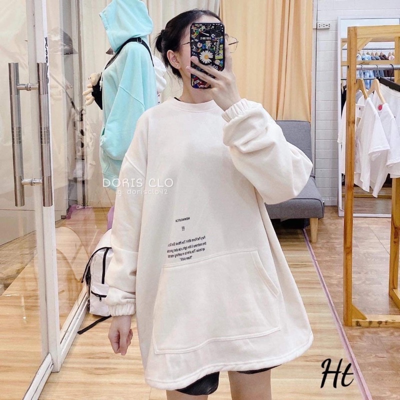 Áo nỉ cổ tròn rút gấu chữ túi H26