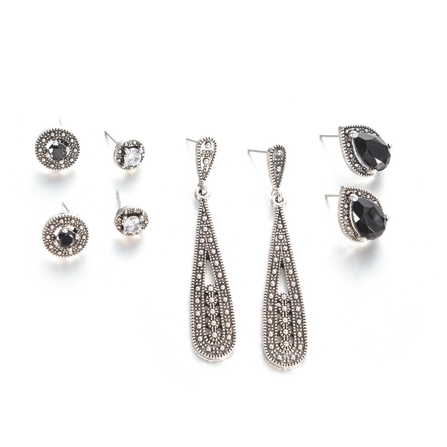 Bộ 4 đôi bông tai đính đá phong cách vintage cho nữ