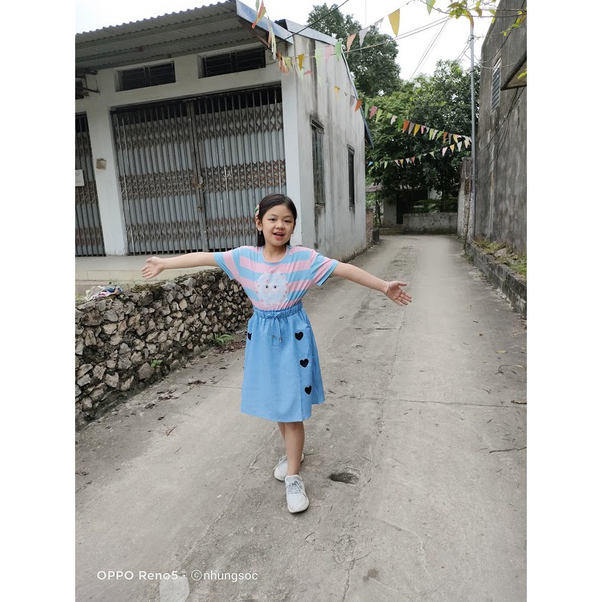 [sz 140_170] Đại cồ Váy jean phối cotton cho bé gái size đại, hàng quảng châu cao cấp