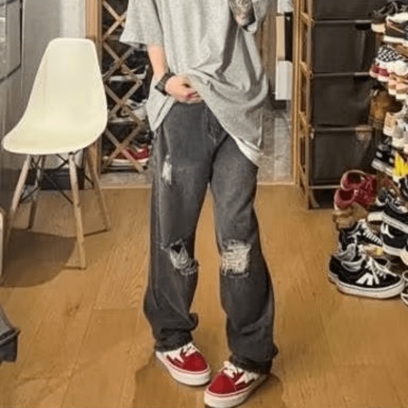 Quần jeans Rách Dáng Rộng Thời Trang Hàn Quốc Dành Cho Nam Giới Size S-3XL