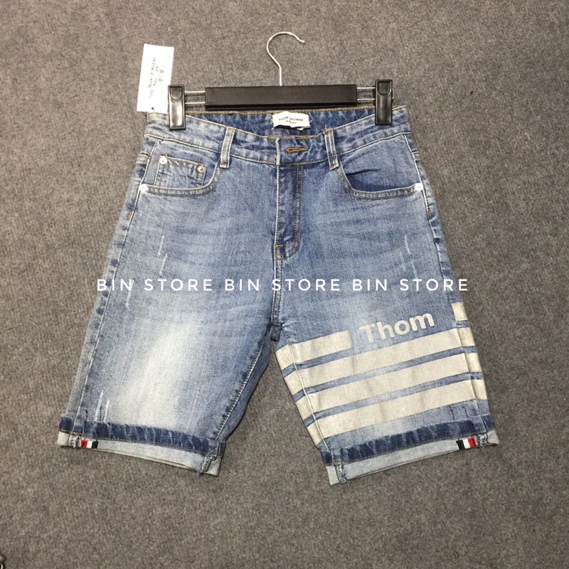 Quần bò ngố nam sọc ngang, quần short thom bò nam , Bin Store