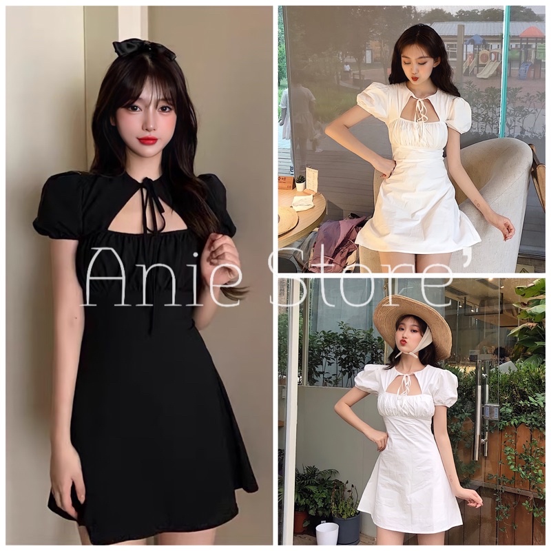 Đầm Nữ Cộc Tay Buộc Nơ Nhúm Ngực 🦋 Váy Nữ Chữ A Dáng Ôm 3 Màu 🦋