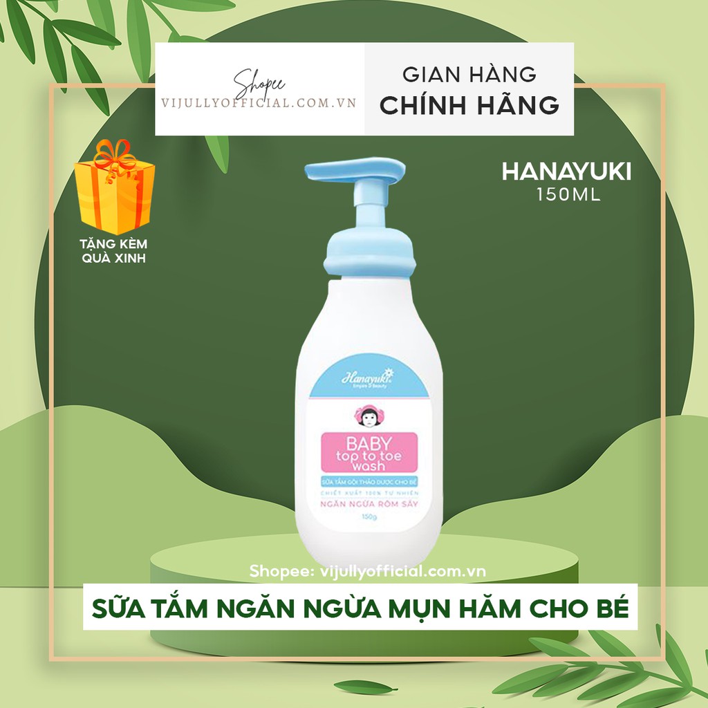 Sữa tắm gội thảo dược em bé Hanayuki Baby Top To Toe Wash ngừa rôm sẩy chính hãng 150gr