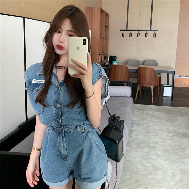 Jumpsuit denim ống rộng thời trang cá tính cho nữ