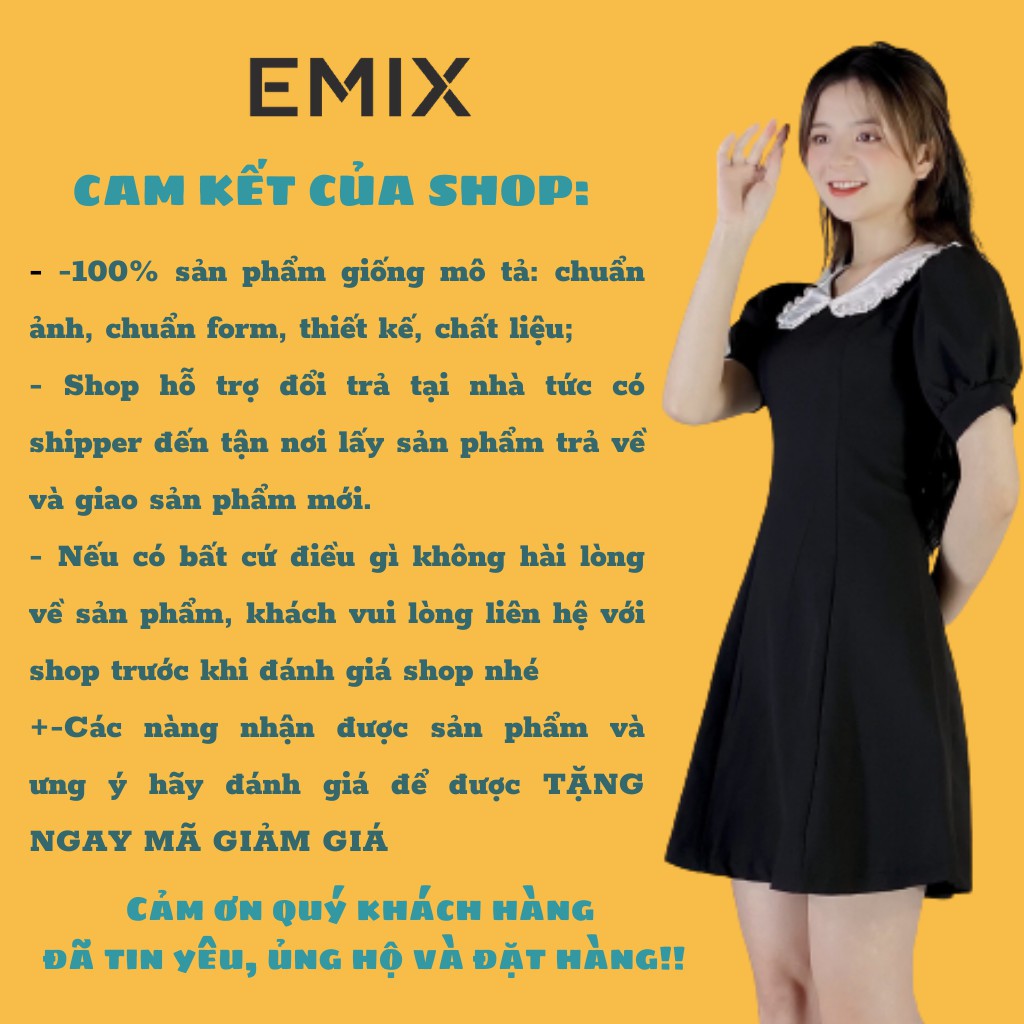 Đầm công sở nữ cổ vuông EMIX (3 màu), cộc tay, tay bồng, chất lụa nhẹ cao cấp, ít nhăn, không bai màu, không lộ