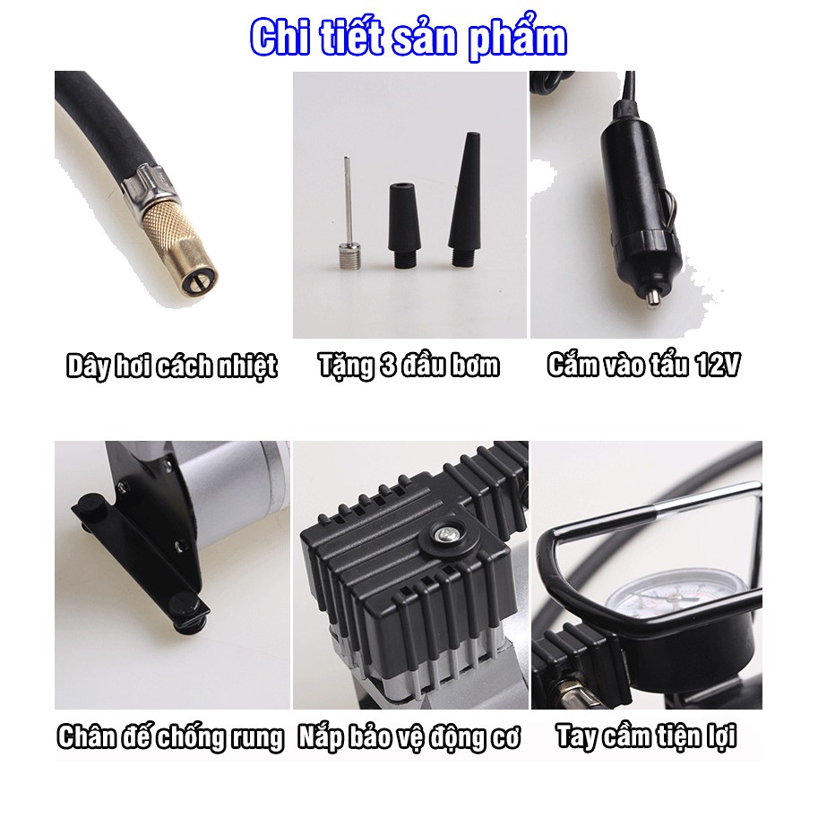 [Mã LIFEAUMAY giảm 10% tối đa 30k đơn 150k] Bơm Lốp Ô Tô Xe Máy Chuyên Dụng DC12V Nhỏ Gọn Mạnh Mẽ - Bảo Hành 12 Tháng