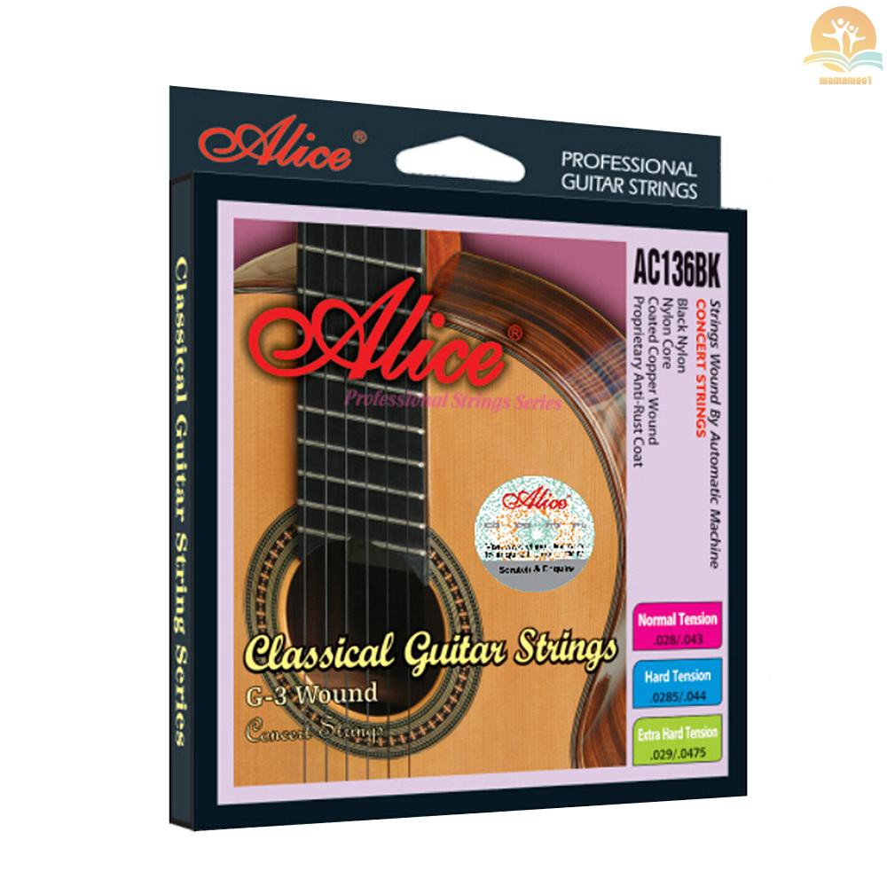 Set 6 Dây Đàn Guitar Cổ Điển M-m Alice Ac136bk-h (. 0285-.044)