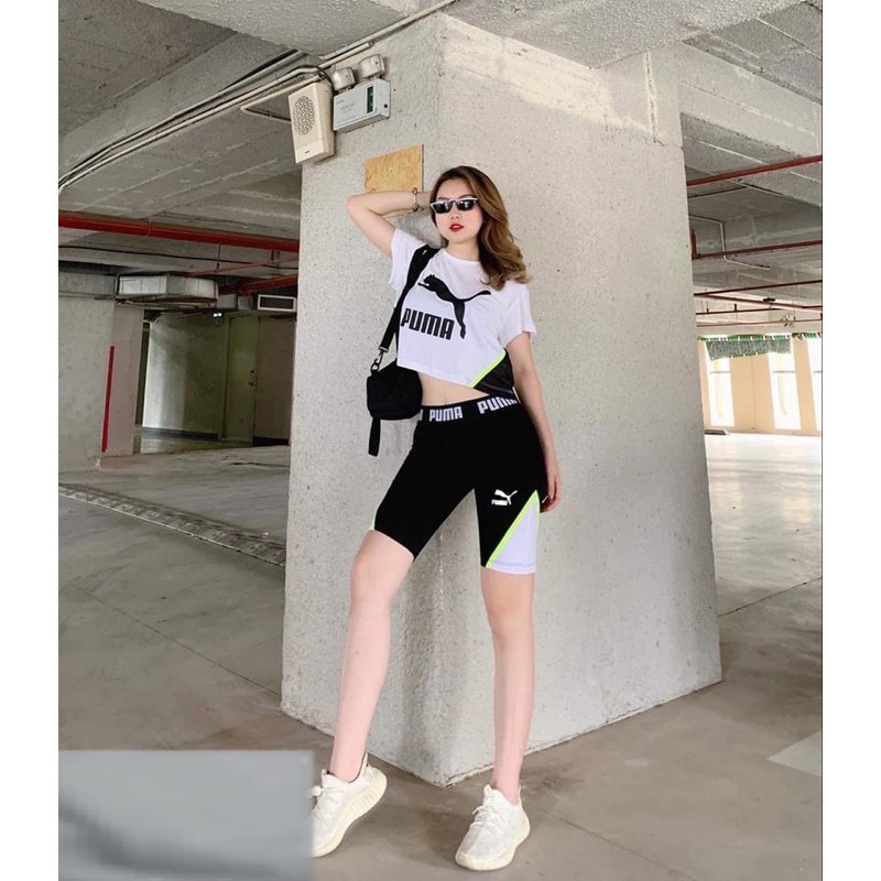 Set Thể Thao Nữ PM Quần Lỡ Biker Áo Croptop Form Rộng Siêu Kute