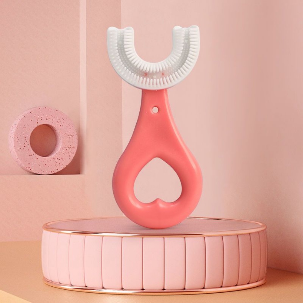 Bàn Chải Đánh Răng Cho Bé Silicone Cao Cấp Chữ U Và Tay Cầm Nhựa Trái Tim Làm Sạch Răng Miệng An Toàn Và Thoải Mái