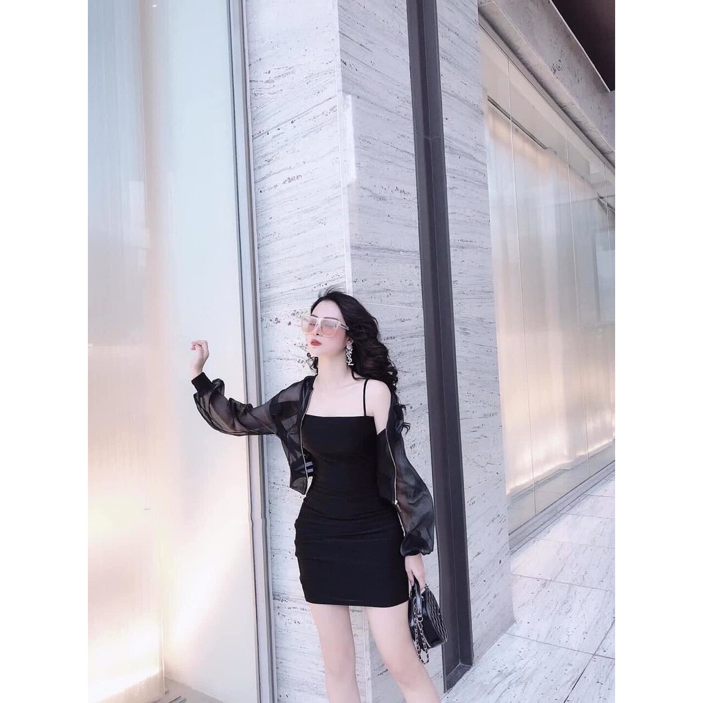 Siêu phẩm đầm 2 dây bún kèm áo khoác voan xinh xắn cá tính cực hot