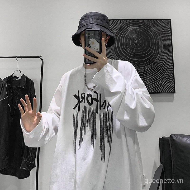 Áo thun nam tay dài 100% cotton phong cách retro Hong Kong mới