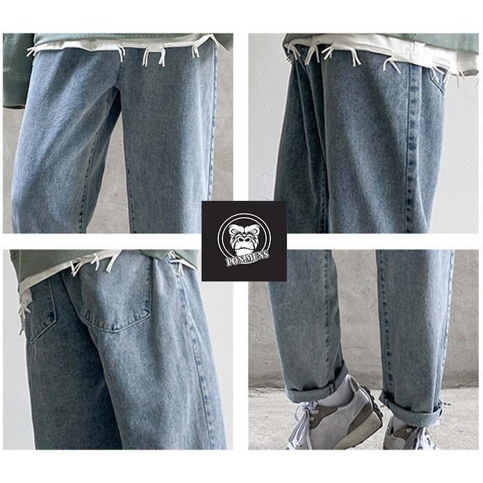[xả kho lẻ size] Quần jean baggy nam nữ ống suông rộng lưng chun xanh sẫm 2021 505 Pon.mens | BigBuy360 - bigbuy360.vn