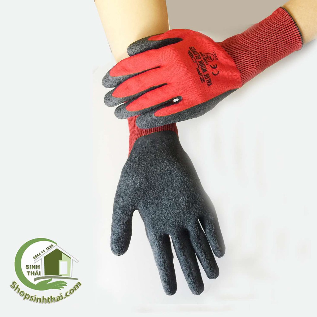 Găng tay làm việc phủ cao su chống trượt - bao tay bảo hộ lao động - màu đỏ đen