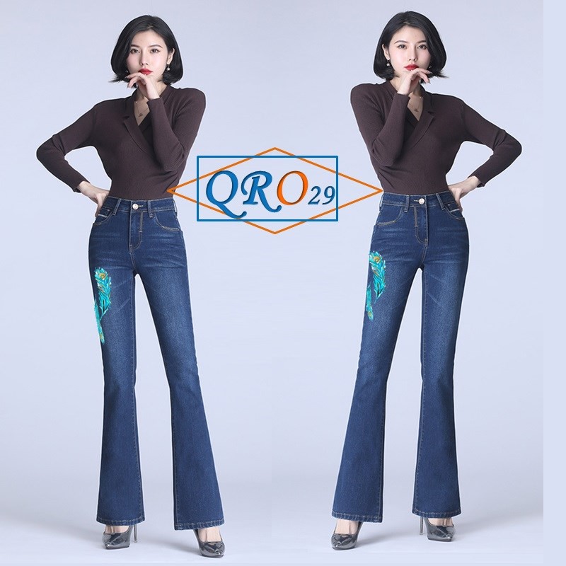 [Freeship] Quần jean nữ ống loe đẹp màu xanh hàng hiệu rosata qro29