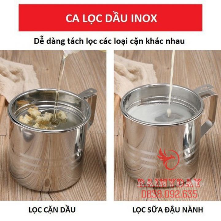 Ca bình đựng lọc dầu ăn dầu mỡ bằng Inox 304 1.2L có lưới lọc cặn cao cấp tiện lợi