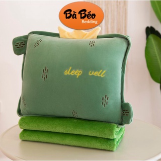 Bộ chăn gối trái cây vuông 3in1, gấu bông kèm chăn , gối ngủ trưa văn phòng, chăn gối văn phòng siêu dễ thương