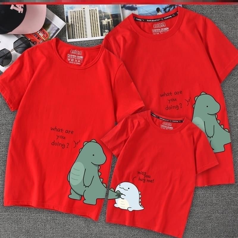 Set 2 áo thun đôi in hình khủng long đáng yêu