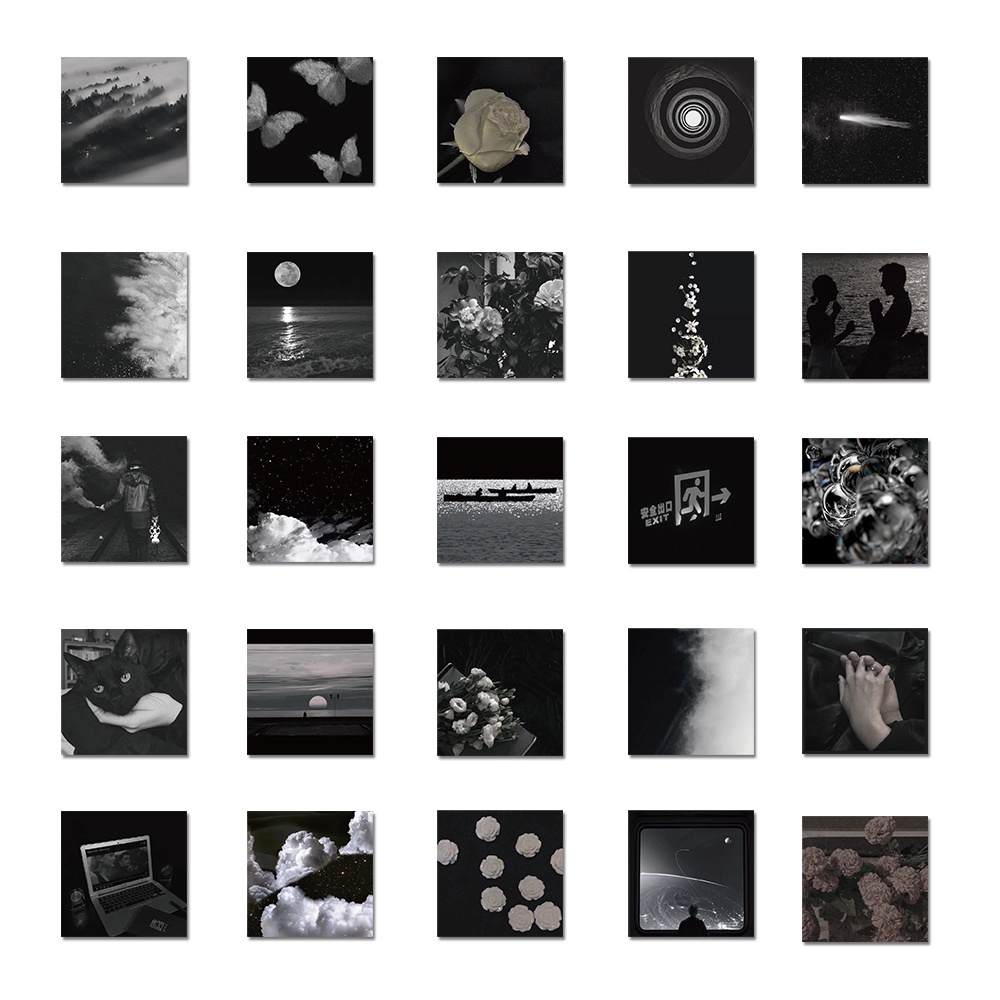 Set 54 miếng dán trang trí laptop chống nước hình phong cảnh màu trắng đen