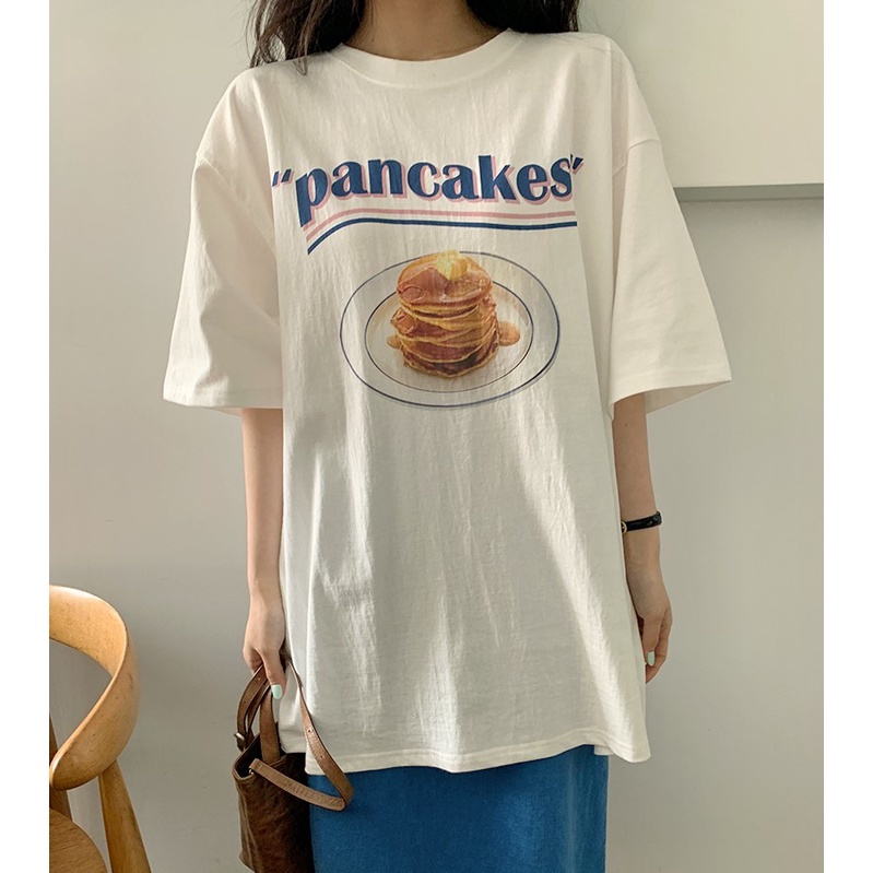 Áo thun tay ngắn cổ tròn họa tiết in chữ/ Chân váy lưng cao thời trang cho nữ 43420 (có bán lẻ)