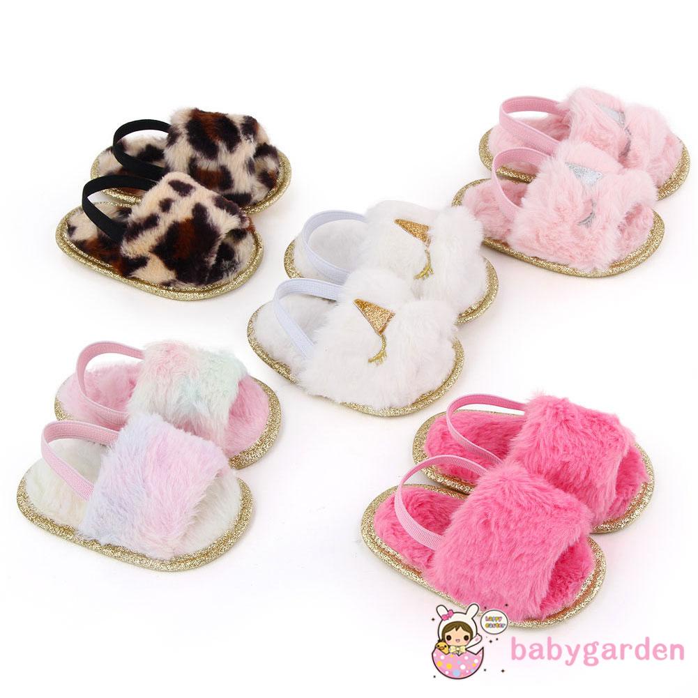 Xăng đan Đế Mềm Đính Lông Giả Dành Cho Bé Gái