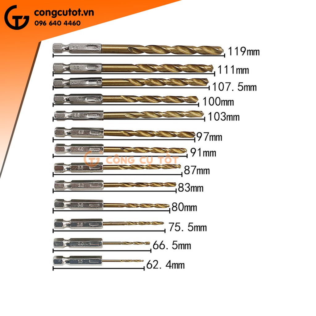 Mũi khoan chuôi lục phủ titan 1.5m đến 6.5mm