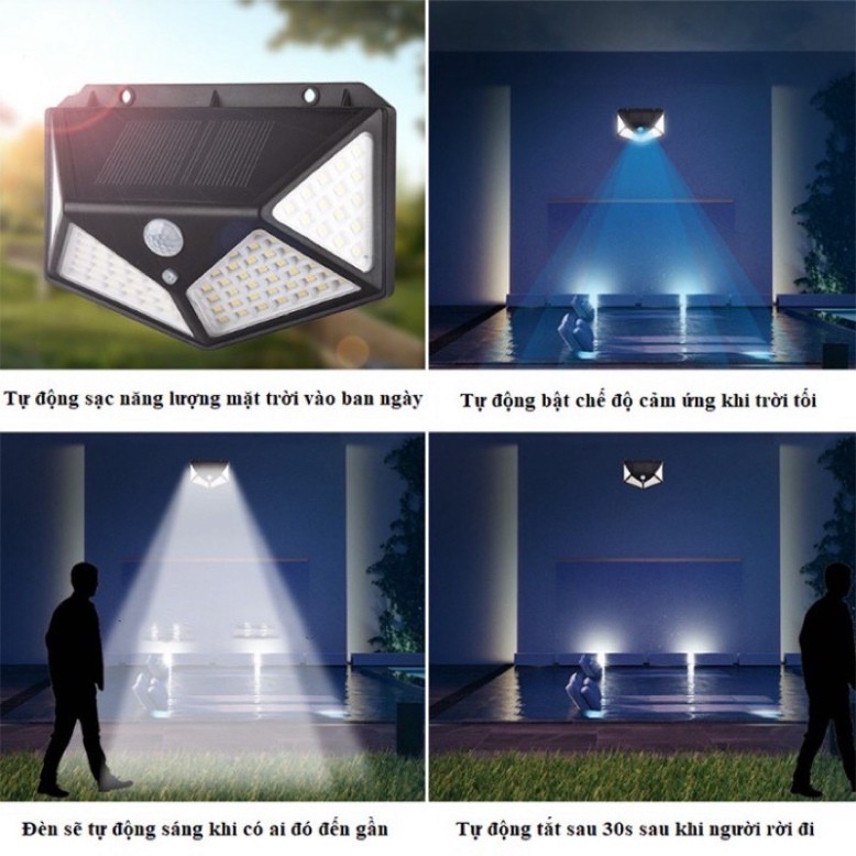 Đèn Led Năng Lượng Mặt Trời Cảm Ứng Chống Nước🍀FREESHIP🍀Đèn Led Siêu Sáng 100 Bóng Led, Sáng Đa Góc