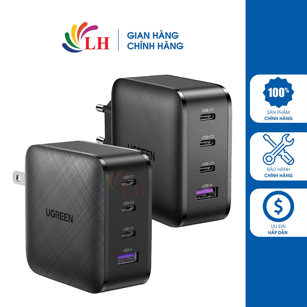 Sạc đa cổng Ugreen GaN X 65W PD 3.0 QC 4.0 CD224 - Hàng chính hãng - Công nghệ sạc thông minh GaN, chất liệu bền bỉ