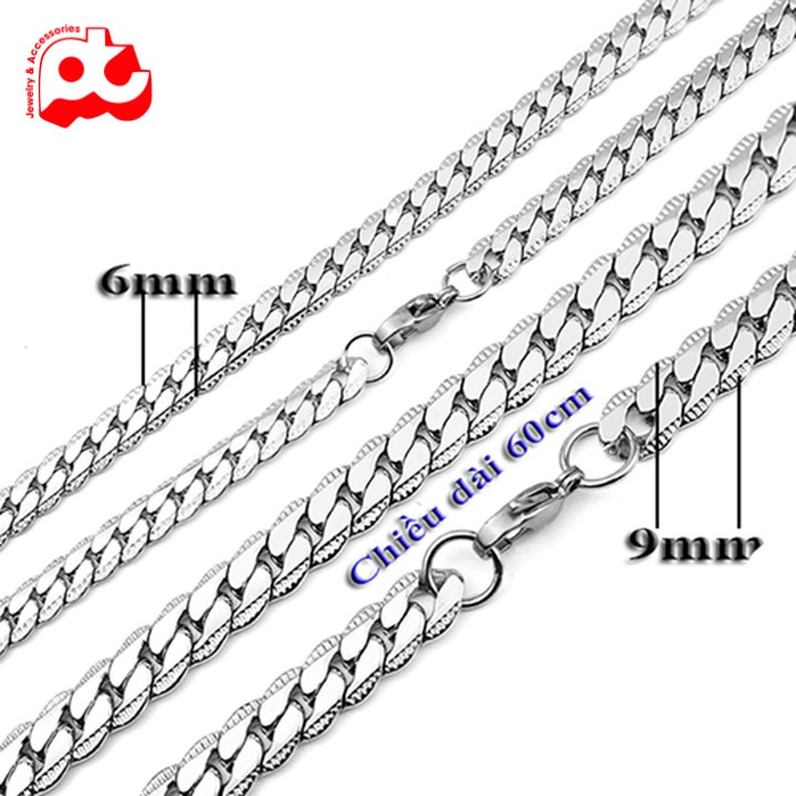 Dây chuyền inox thép không gỉ nam cao cấp đẹp sang trọng kiểu lặc khít chạm 2 bên trangsucpt kích cỡ 9mm PTDCNA57