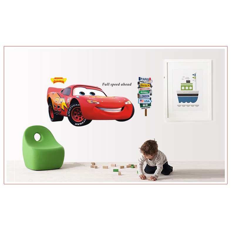 Decan dán tường đẹp, decan 3d hình ô tô dán phòng ngủ cho bé AY9006