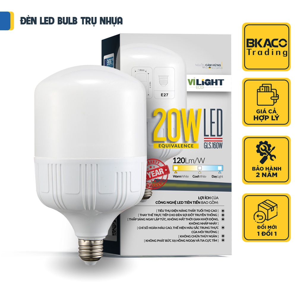 Bóng đèn Led Bulb VI-LIGHT 20W thân nhựa, thân nhôm ánh sáng trắng
