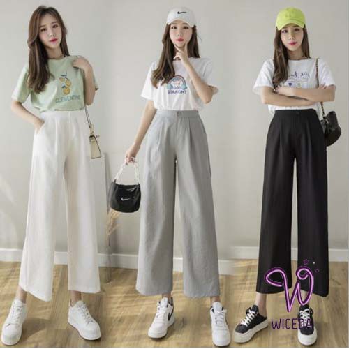Quần ống rộng suông dài,quần culottes đũi nữ chất nhẹ thoáng mát  4 màu đen be trắng xanh ngọc WICEDA QD520.
