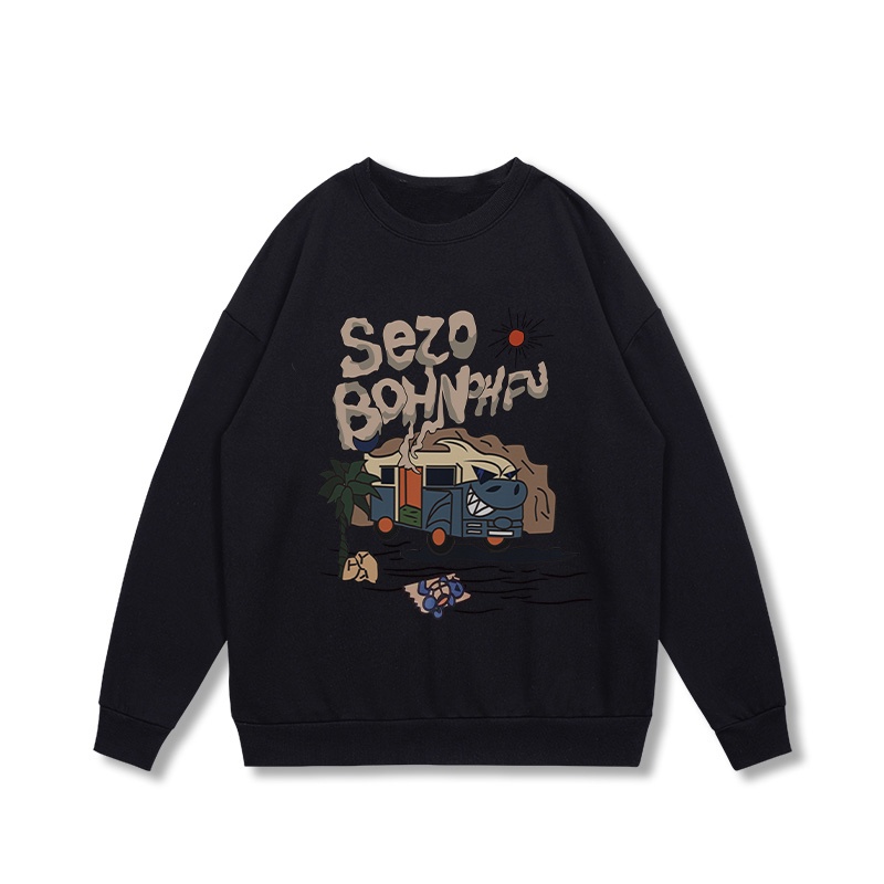 Áo sweater SELVZE cotton cổ tròn dáng rộng phong cách đường phố Mỹ chất lượng cao