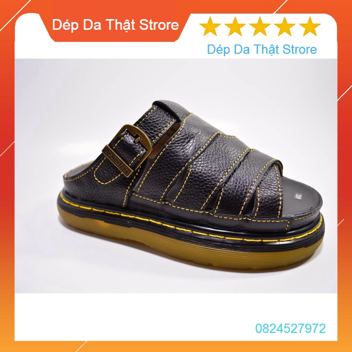 Dép Nam Quai Ngang Doctor Dr.Martens Da Bò Cao Cấp Hàng VNSX - Đế Lót Da Bò - Mã D10 👑