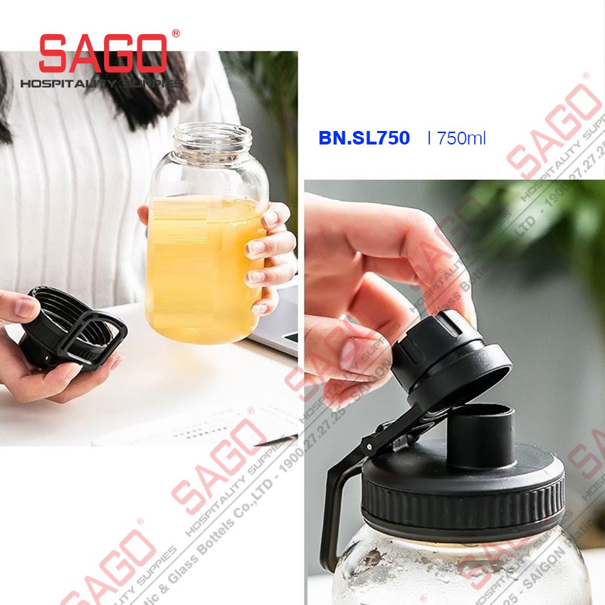 Bình Nước Thủy Tinh Thể Thao Có Túi Giữ Nhiệt Sang Trọng 750ml | 1000ml , Thủy Tinh Cao Cấp