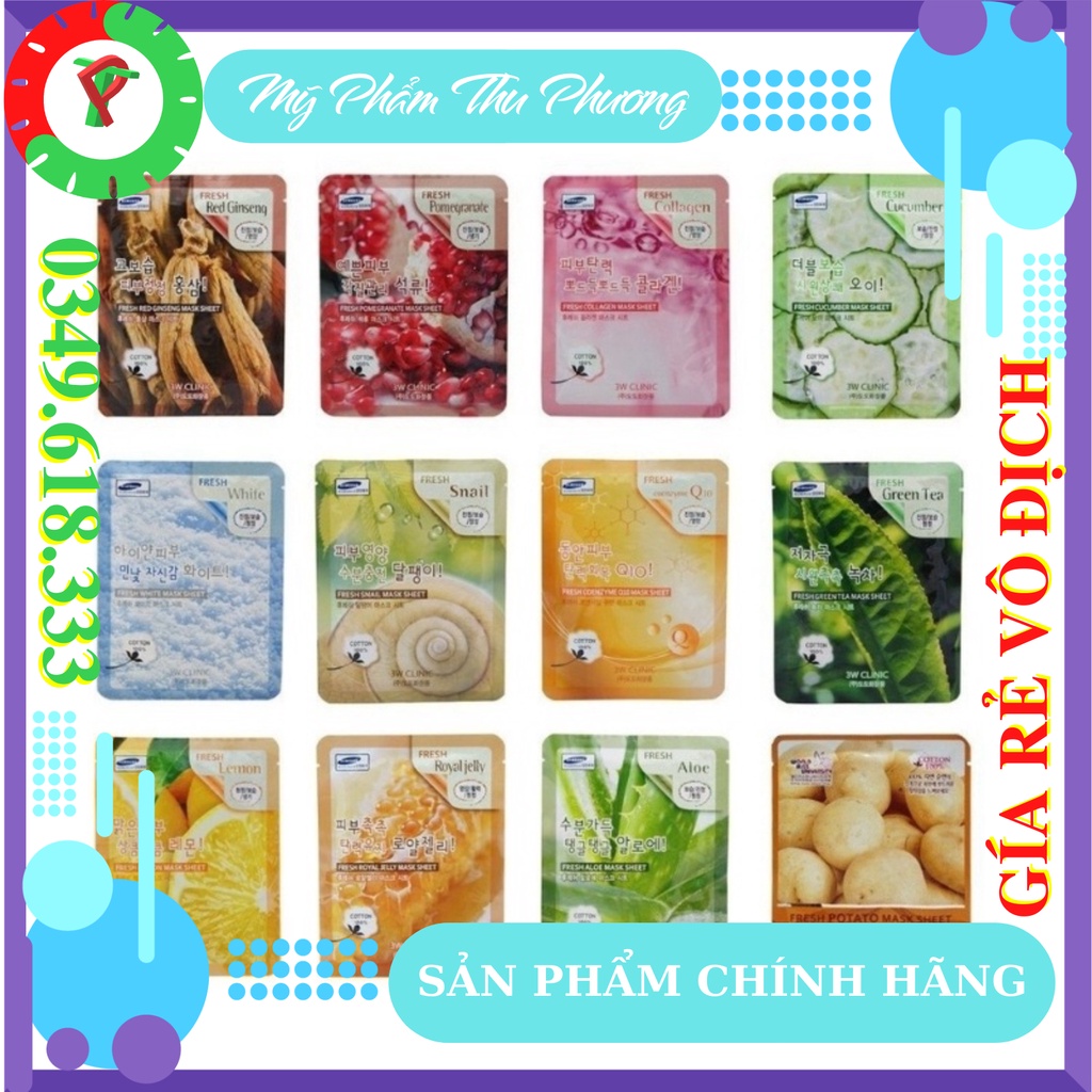 10 Mặt nạ dưỡng da thiên nhiên nhân sâm đỏ mỹ phẩm chăm sóc da chính hãng Hàn Quốc 3W Clinic Fresh red gingseng mask