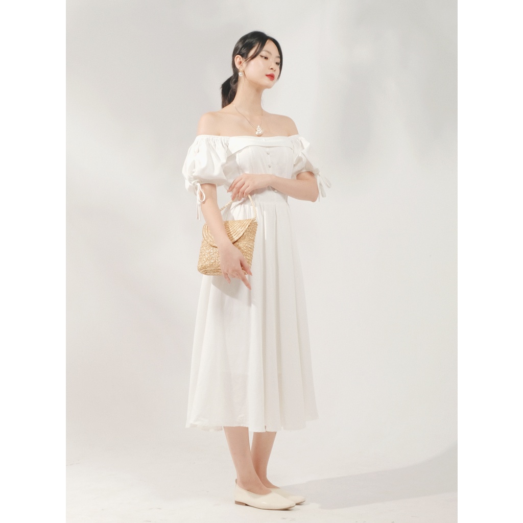 THE19CLUB - Váy linen trễ vai nơ tay 2 màu sắc - MAEVE DRESS