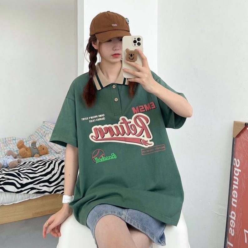 Áo PoLo From Rộng ULzzang Hàn Quốc Cổ Bẻ Chữ Return Nam Nữ Ulzzang Siêu Hot