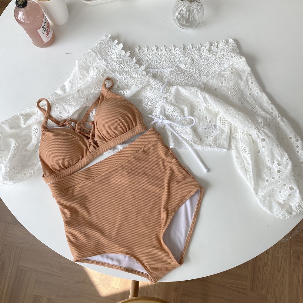 [Hàng Order Có video ảnh thật] Sét 3 sản phẩm bộ bơi Tắm Biển Nữ Bikini rời áo và quần cạp cao kèm áo ren dài tay BKN26 | BigBuy360 - bigbuy360.vn